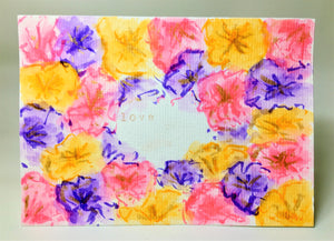 Original Hand Painted Greeting Card - Pink, Purple, Orange and Gold Flowers - eDgE dEsiGn London