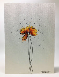 Original Hand Painted Greeting Card - Yellow, Orange and Silver Poppies