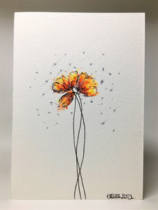 Original Hand Painted Greeting Card - Yellow, Orange and Silver Poppies