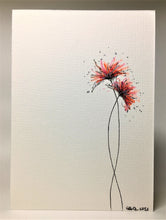 Original Hand Painted Greeting Card - Red, Pink, Orange and Silver Spiky Flowers