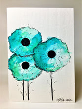 Big Teal and Green Poppies - Hand Painted Watercolour Greeting Card