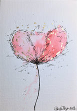 Pink Poppy w/Gold Leaf - Hand Painted Watercolour Greeting Card