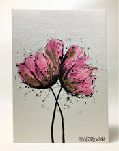 Pink and Gold Poppies - Hand Painted Greeting Card