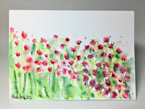 Abstract Poppy Field - Hand Painted Watercolour Greeting Card