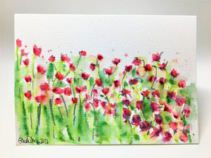 Abstract Poppy Field - Hand Painted Watercolour Greeting Card