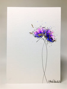 Purple, Gold and Pink Poppies - Hand Painted Greeting Card
