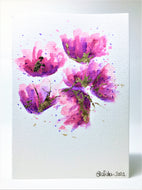 Abstract Pink, Purple and Gold Poppies - Hand Painted Greeting Card