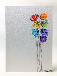 Original Hand Painted Greeting Card - Abstract Rainbow Tulip Design - eDgE dEsiGn London