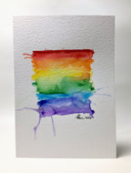 Original Hand Painted Greeting Card - Abstract Rainbow Splatter Rectangle - eDgE dEsiGn London