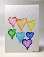 Original Hand Painted Greeting Card - Abstract Rainbow Hearts - eDgE dEsiGn London