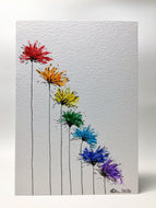 Original Hand Painted Greeting Card - Abstract Rainbow Coloured Spiky Flowers - eDgE dEsiGn London