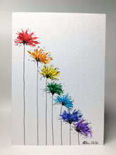 Original Hand Painted Greeting Card - Abstract Rainbow Coloured Spiky Flowers - eDgE dEsiGn London