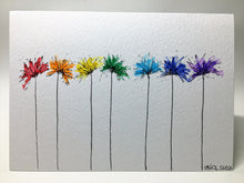 Original Hand Painted Greeting Card - Rainbow Abstract Spiky Flowers - eDgE dEsiGn London