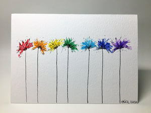 Original Hand Painted Greeting Card - Rainbow Abstract Spiky Flowers - eDgE dEsiGn London