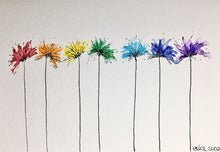 Original Hand Painted Greeting Card - Rainbow Abstract Spiky Flowers - eDgE dEsiGn London