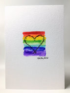 Original Hand Painted Greeting Card - Abstract Rainbow Small Square and Heart - eDgE dEsiGn London