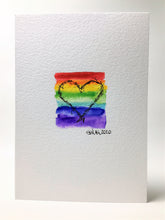 Original Hand Painted Greeting Card - Abstract Rainbow Small Square and Heart - eDgE dEsiGn London