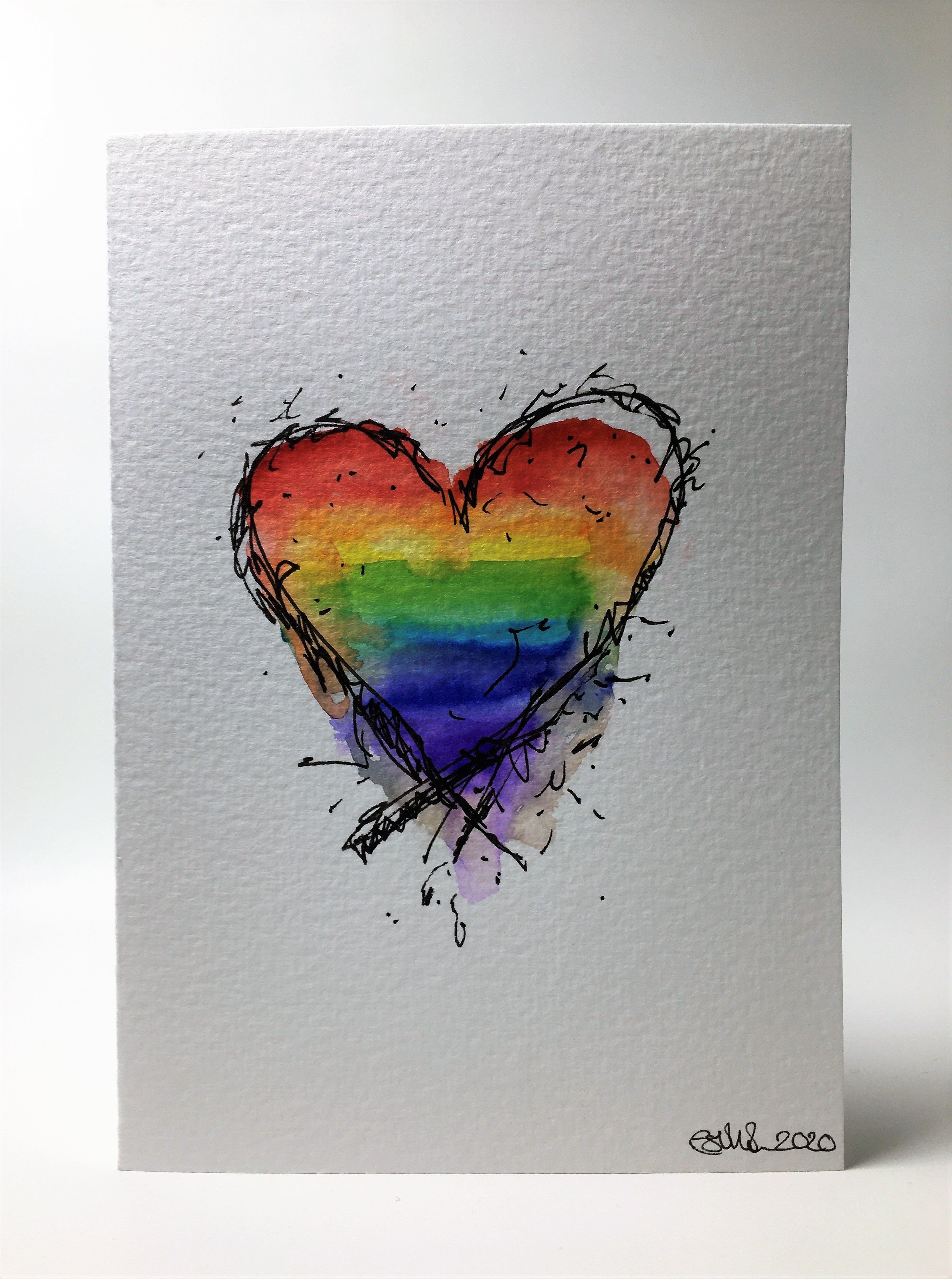 Original Hand Painted Greeting Card - Abstract Rainbow Heart | EDgE - View #9