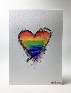 Original Hand Painted Greeting Card - Abstract Rainbow Heart - eDgE dEsiGn London