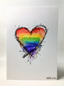 Original Hand Painted Greeting Card - Abstract Rainbow Heart - eDgE dEsiGn London