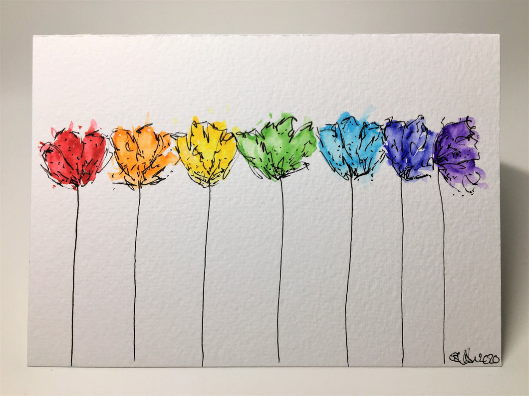 Original Hand Painted Greeting Card - Abstract Rainbow Tulip Design #2 - eDgE dEsiGn London