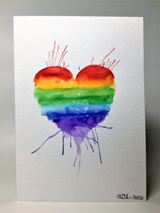 Original Hand Painted Greeting Card - Abstract Rainbow Heart Splatter - eDgE dEsiGn London