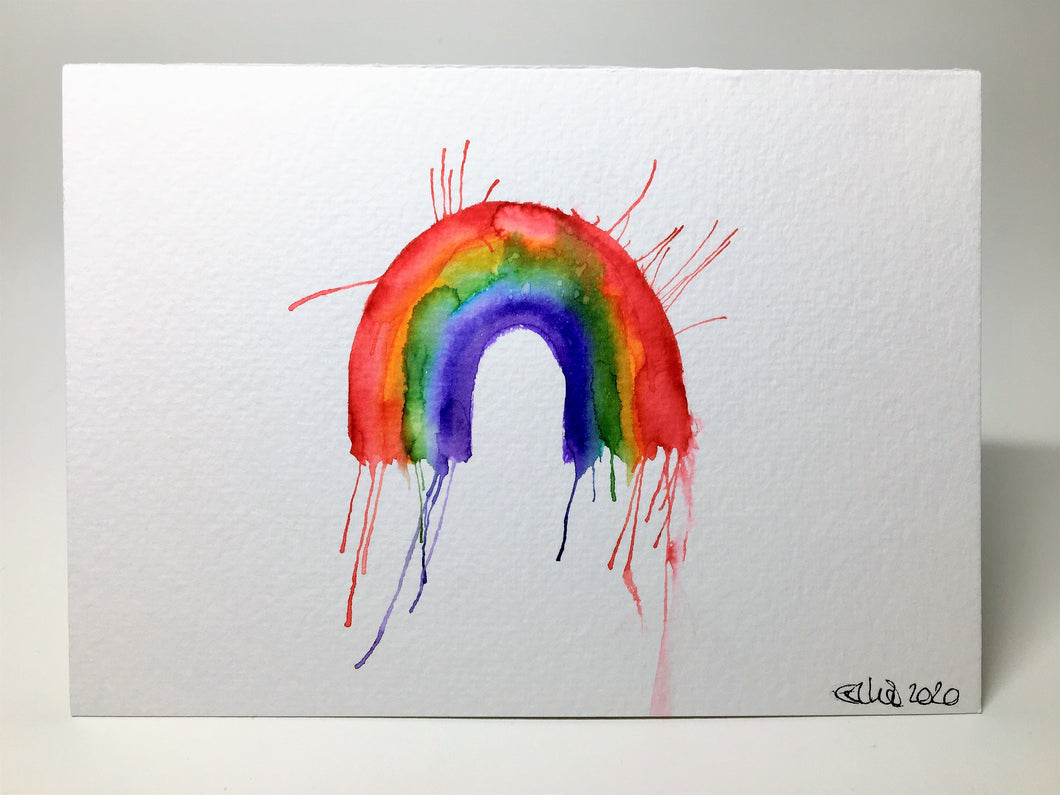 Original Hand Painted Greeting Card - Abstract Rainbow Splatter - eDgE dEsiGn London