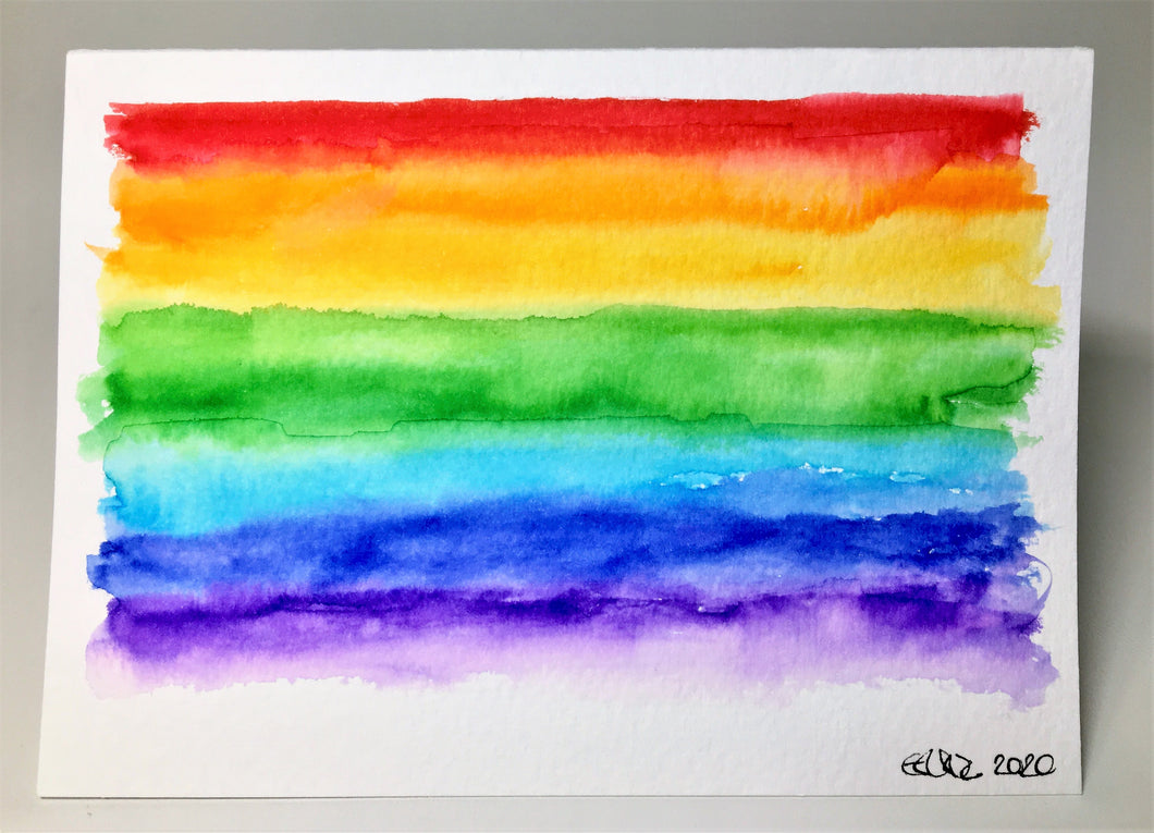 Original Hand Painted Greeting Card - Abstract Rainbow Landscape - eDgE dEsiGn London