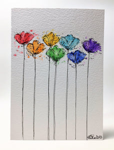 Original Hand Painted Greeting Card - Abstract Rainbow Colour Tulip Design #3 - eDgE dEsiGn London