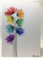 Original Hand Painted Greeting Card - Abstract Rainbow Spiky Flower #4 - eDgE dEsiGn London