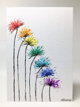 Original Hand Painted Greeting Card - Abstract Rainbow Spiky Flower #5 - eDgE dEsiGn London