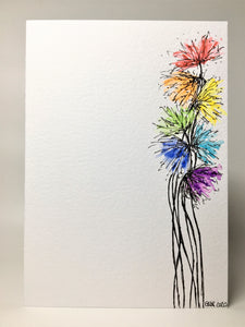 Original Hand Painted Greeting Card - Abstract Rainbow Spiky Flower #6 - eDgE dEsiGn London