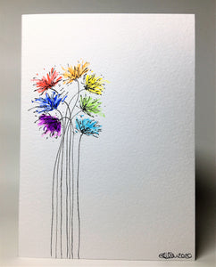 Original Hand Painted Greeting Card - Abstract Rainbow Spiky Flower #7 - eDgE dEsiGn London