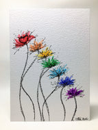 Original Hand Painted Greeting Card - Abstract Rainbow Spiky Flower Stem Design #2 - eDgE dEsiGn London