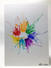 Original Hand Painted Greeting Card - Abstract Rainbow Spiky Splatter Flower Design - eDgE dEsiGn London