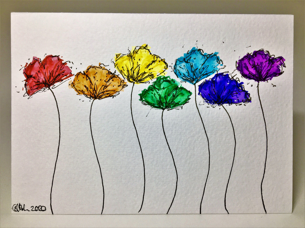 Original Hand Painted Greeting Card - Abstract Rainbow Tulip Design #4 - eDgE dEsiGn London