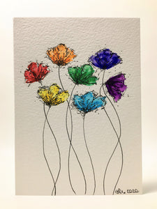 Original Hand Painted Greeting Card - Abstract Rainbow Tulip Design #5 - eDgE dEsiGn London