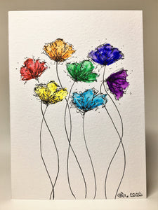 Original Hand Painted Greeting Card - Abstract Rainbow Tulip Design #5 - eDgE dEsiGn London