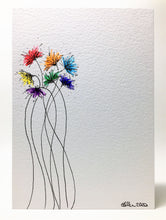 Original Hand Painted Greeting Card - Abstract Rainbow Spiky Flower #10 - eDgE dEsiGn London