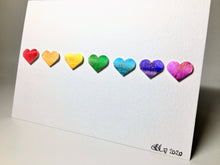Original Hand Painted Greeting Card - Rainbow Hearts with bronze detail - eDgE dEsiGn London