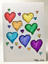Original Hand Painted Greeting Card - Abstract 21 Rainbow Hearts Ink Detail - eDgE dEsiGn London