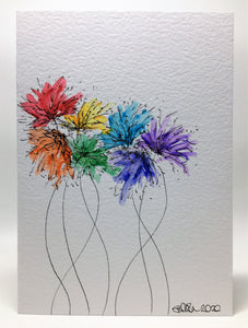 Original Hand Painted Greeting Card - Abstract Rainbow Spiky Flower #11 - eDgE dEsiGn London