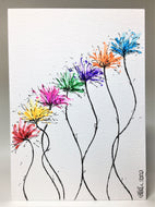 Original Hand Painted Greeting Card - Abstract Rainbow Spiky Flower #12 - eDgE dEsiGn London