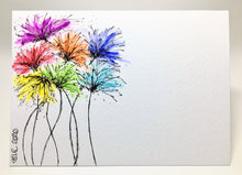 Original Hand Painted Greeting Card - Abstract Rainbow Spiky Flower #13 - eDgE dEsiGn London