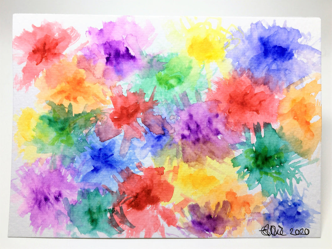 Original Hand Painted Greeting Card - Abstract rainbow flowers - eDgE dEsiGn London