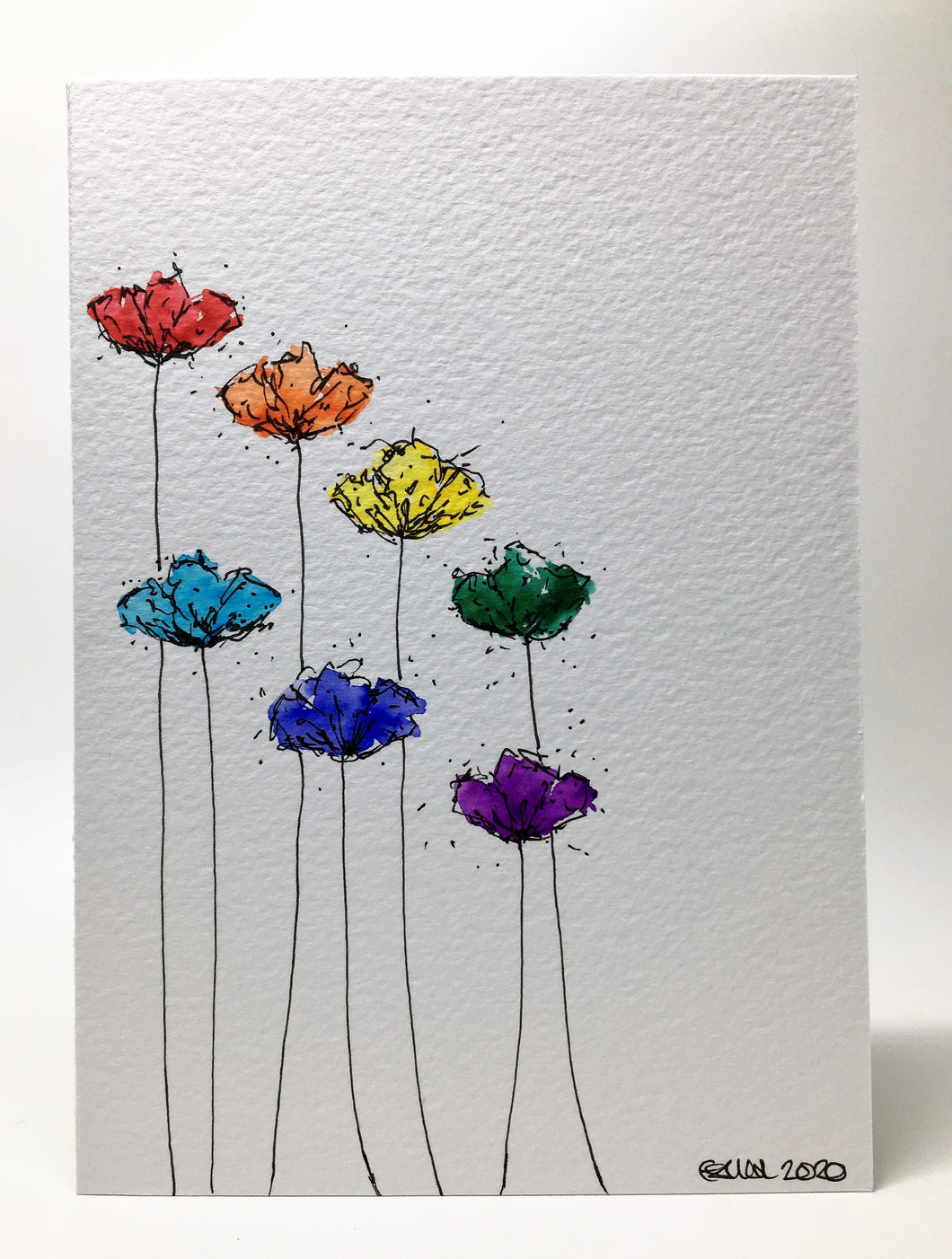 Original Hand Painted Greeting Card - Abstract Rainbow Poppy Design - eDgE dEsiGn London