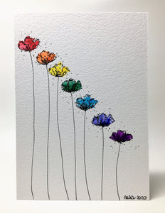 Original Hand Painted Greeting Card - Abstract Rainbow Poppy Design #3 - eDgE dEsiGn London