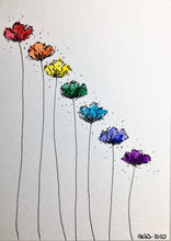 Original Hand Painted Greeting Card - Abstract Rainbow Poppy Design #3 - eDgE dEsiGn London