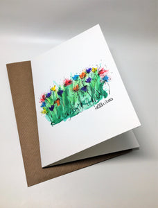 Original Hand Painted Greeting Card - Abstract Rainbow Poppy Field #2 - eDgE dEsiGn London