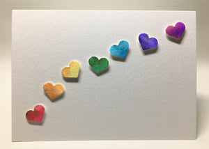 Original Hand Painted Greeting Card - Rainbow Hearts and bronze detail - eDgE dEsiGn London